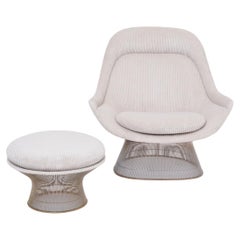 Ensemble de fauteuil et pouf Warren Platner vintage retapissés