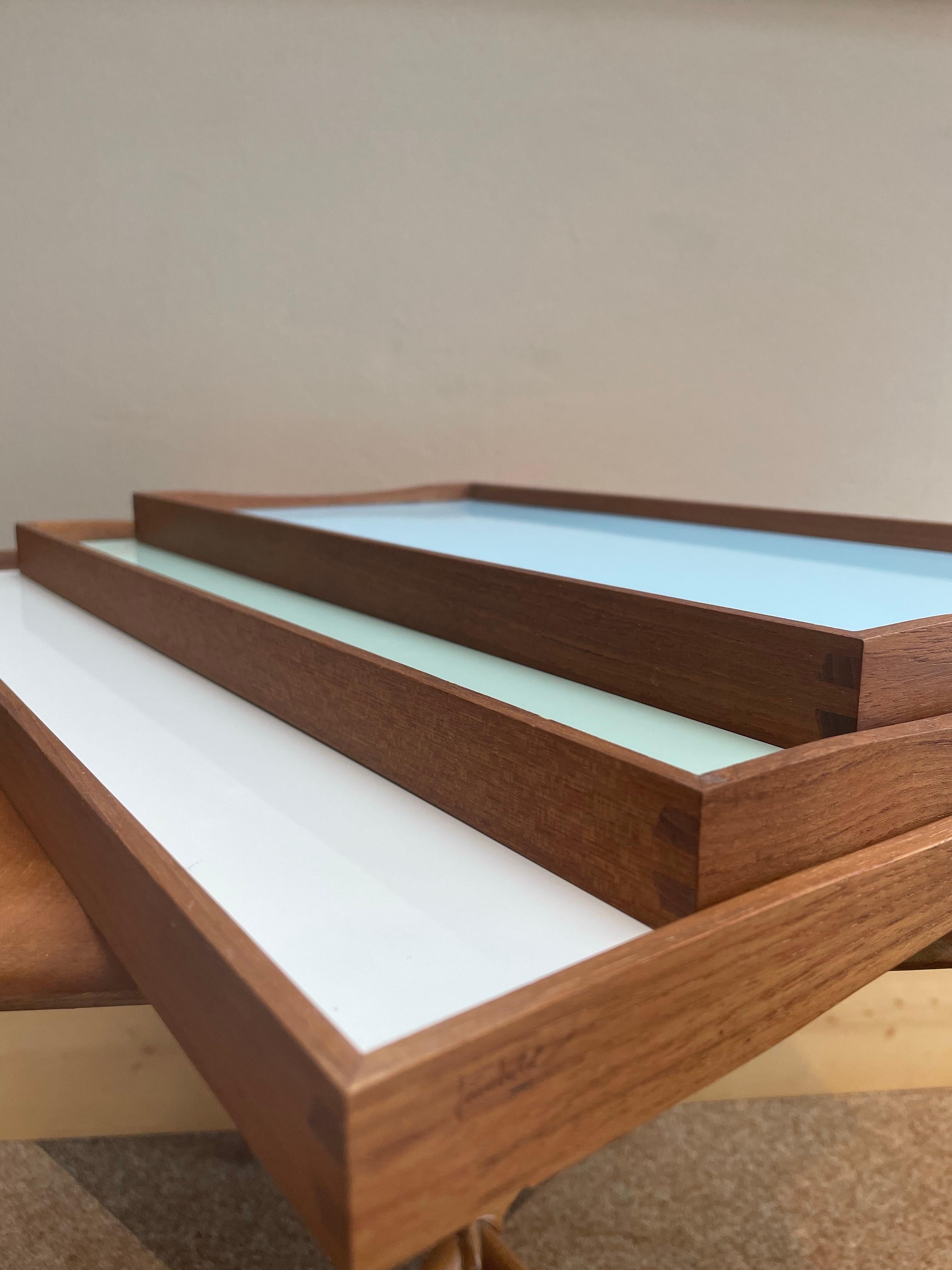 Set of Reversible Finn Juhl “Turning Trays” in Teak and Colored Laminate 5