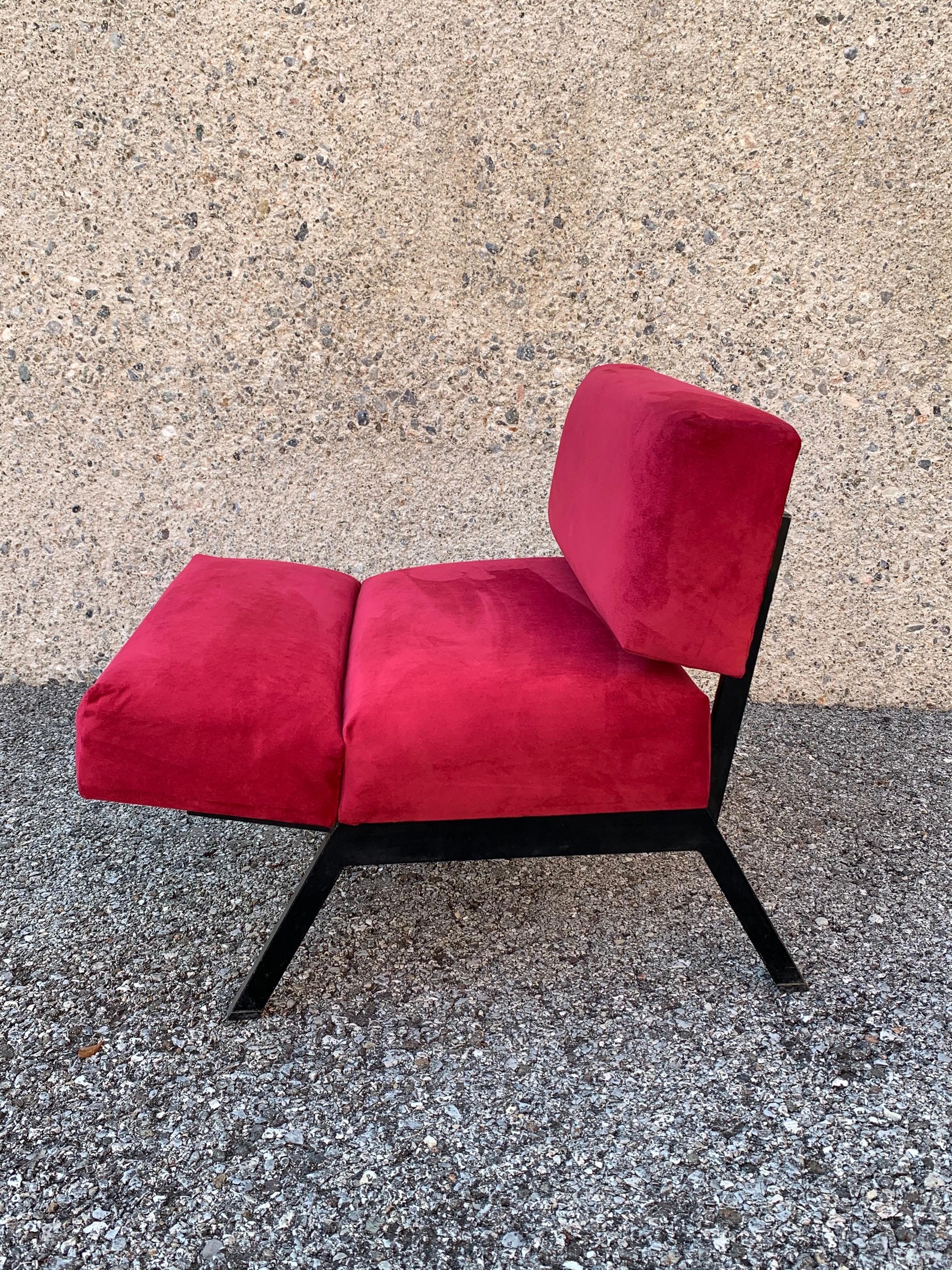 Mid-Century Modern Set of Rito Valla Armchairs, IPE Brevetti, Italian Design 1960 Red Velvet