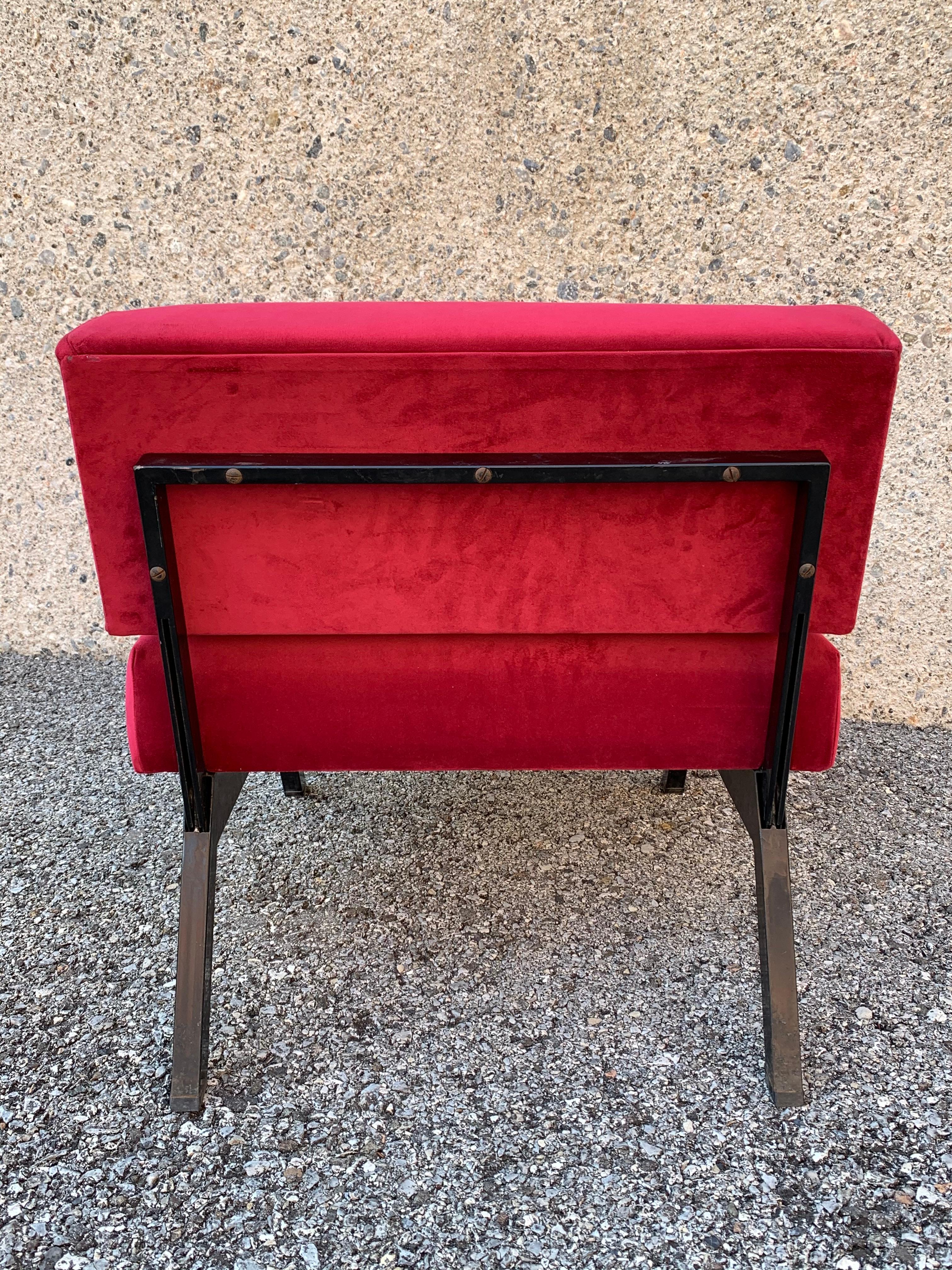Set of Rito Valla Armchairs, IPE Brevetti, Italian Design 1960 Red Velvet In Good Condition In Pambio Noranco, CH