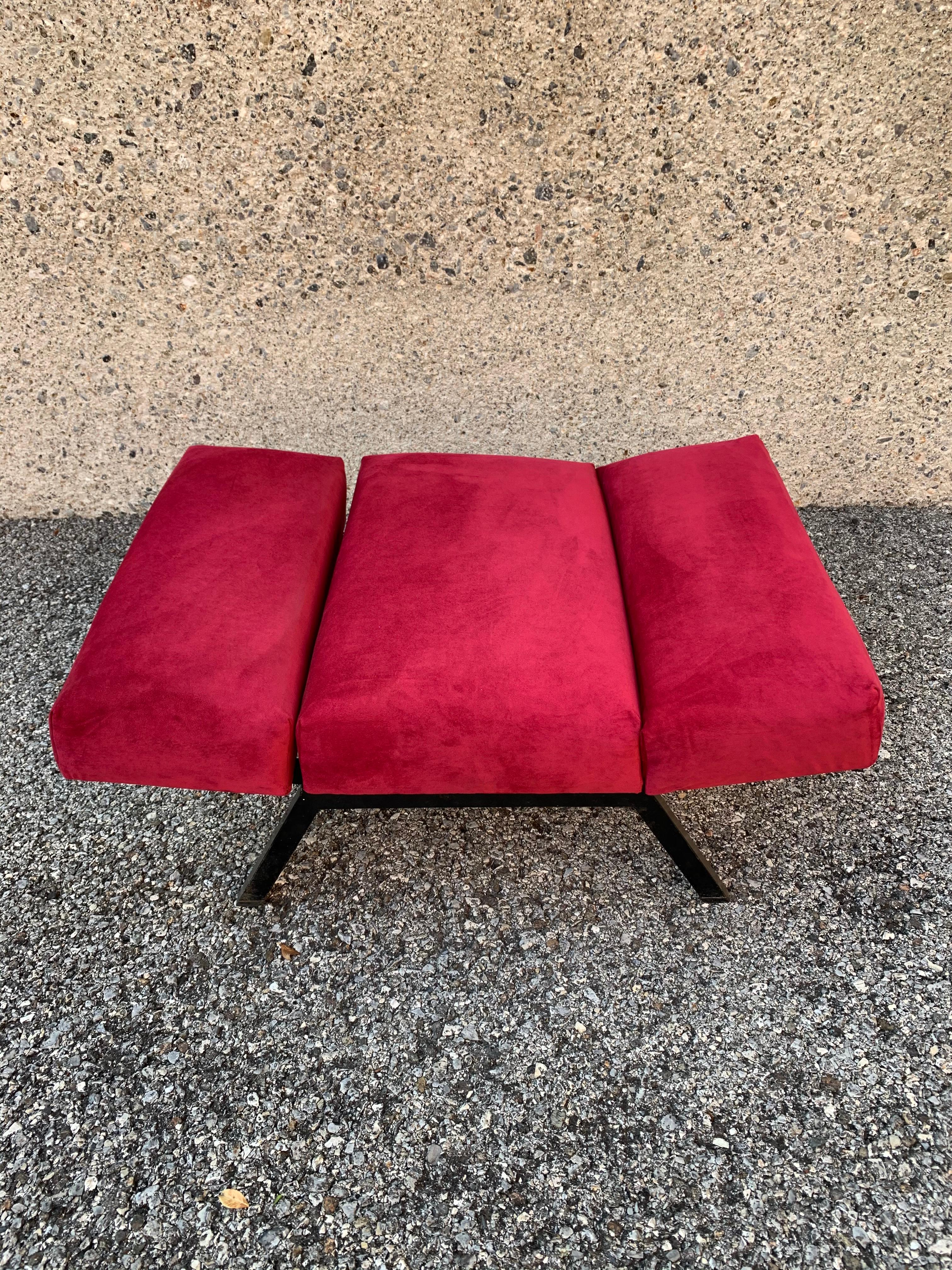 Metal Set of Rito Valla Armchairs, IPE Brevetti, Italian Design 1960 Red Velvet