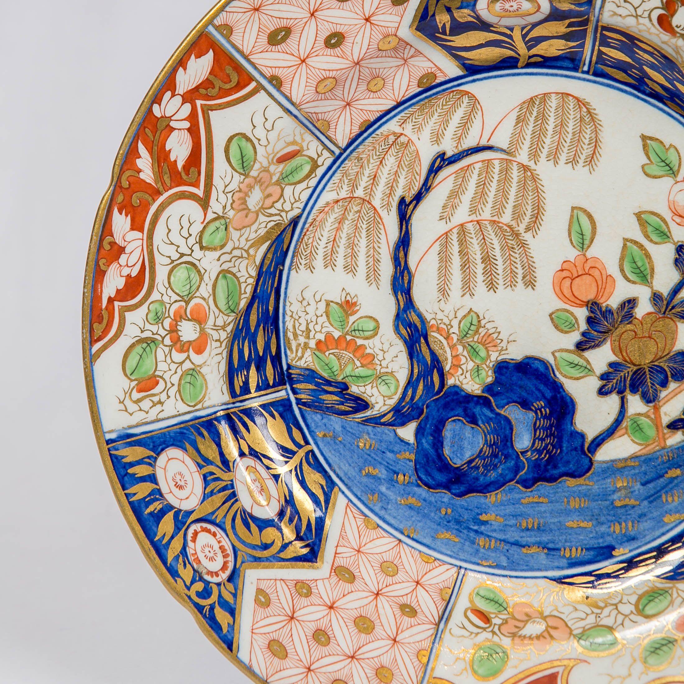 Hand-Painted Set of Rock and Tree Pattern Dinner Plates Made in England, circa 1820