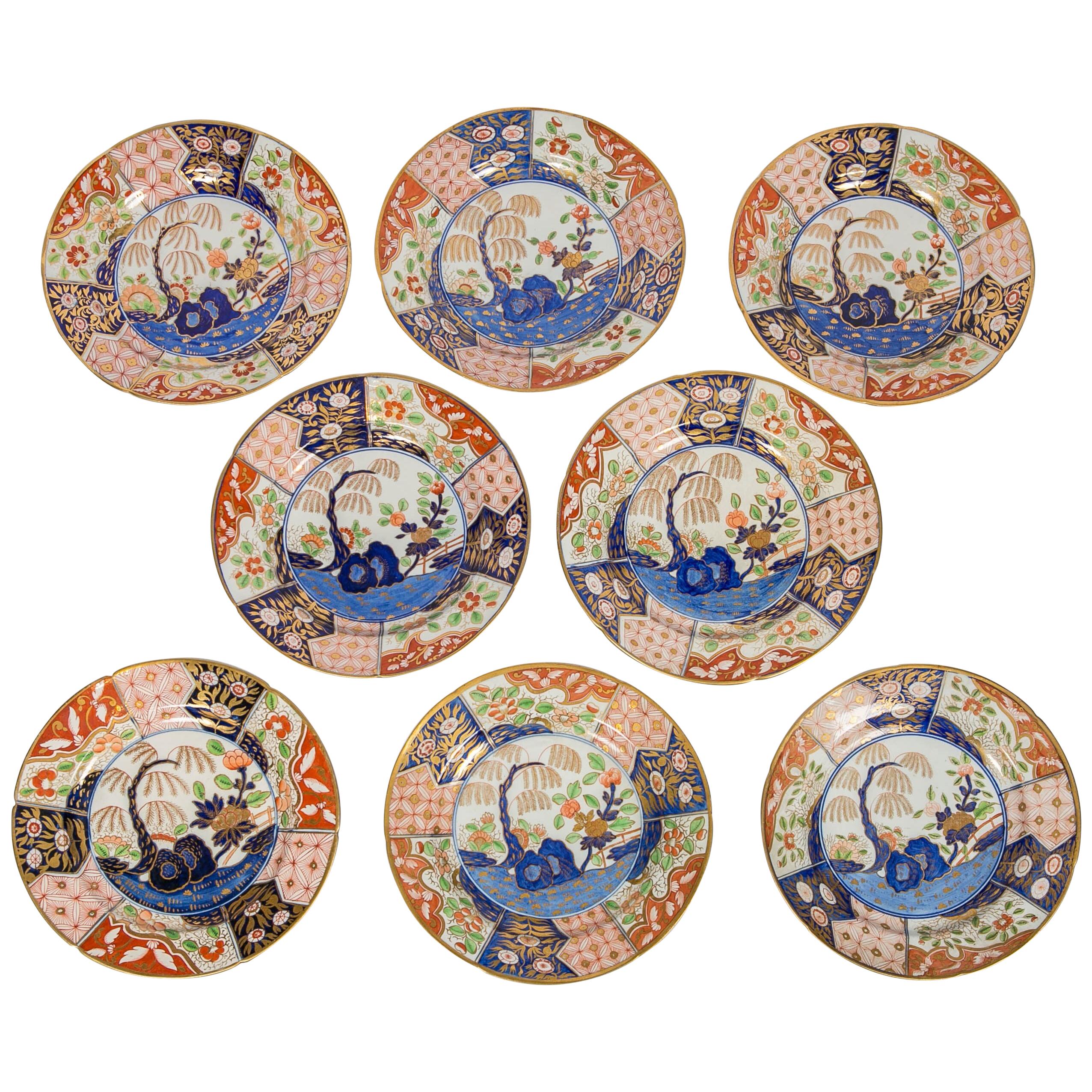 Set of Rock and Tree Pattern Dinner Plates Made in England, circa 1820