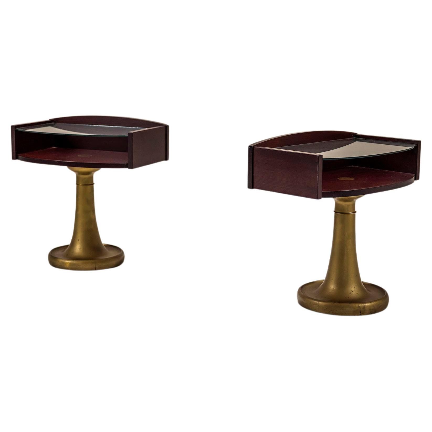 Set Of Ronchetti & Porro Nightstands In Glass And Stained Beech Veneer