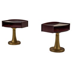 Retro Set Of Ronchetti & Porro Nightstands In Glass And Stained Beech Veneer