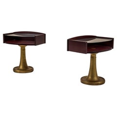 Set Of Ronchetti & Porro Nightstands In Glass And Stained Beech Veneer