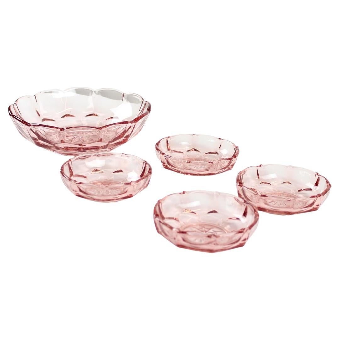 Set of Rose Glass Bowls, Czechoslovakia, 1950s For Sale