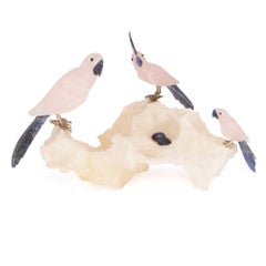 Set of Rosequartz, Silver and Mineral Specimen Bird Figures
