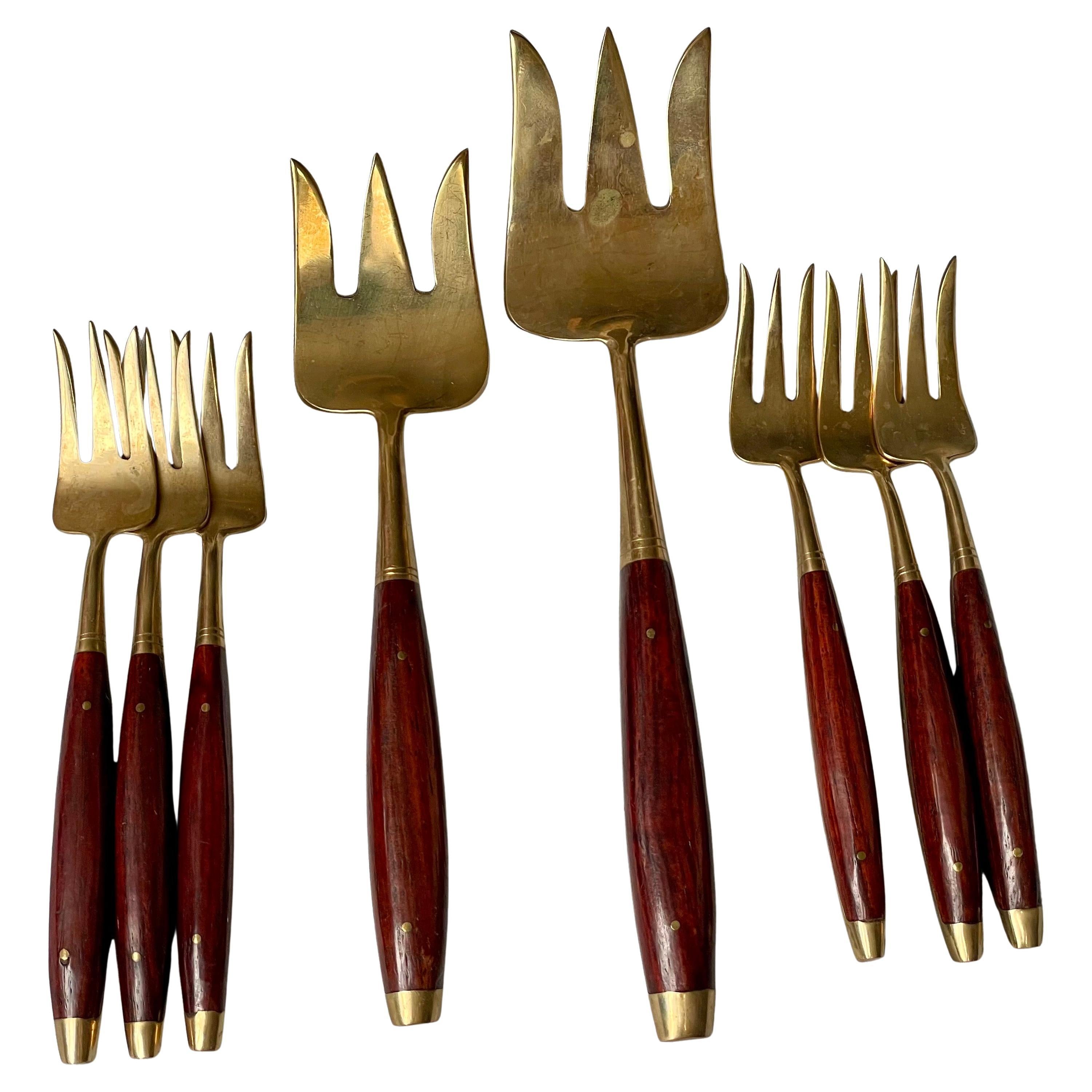 Set aus Palisander & Messing Service für 6 Personen Wüste 8 Stück Besteck