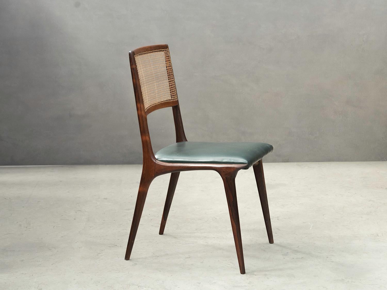 Leather Set of four Rosewood chairs by Carlo Hauner and Martin Eisler, Brazilian Design