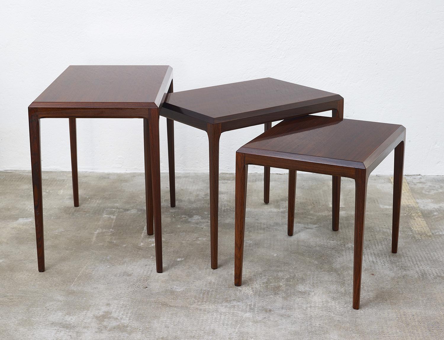 Mid-20th Century Set of Rosewood Nesting Tables by Johannes Andersen for CFC Silkeborg, Denmark