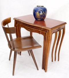 Set of Rouge Tooled Leather Top Carved Walnut Cabriole Leg Set of Nesting Tables