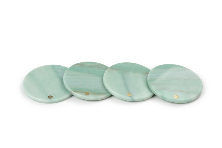 Modern Coasters Set of 4 Cocktail Green Quartzite Marble Handmade Italy Collectible For Sale