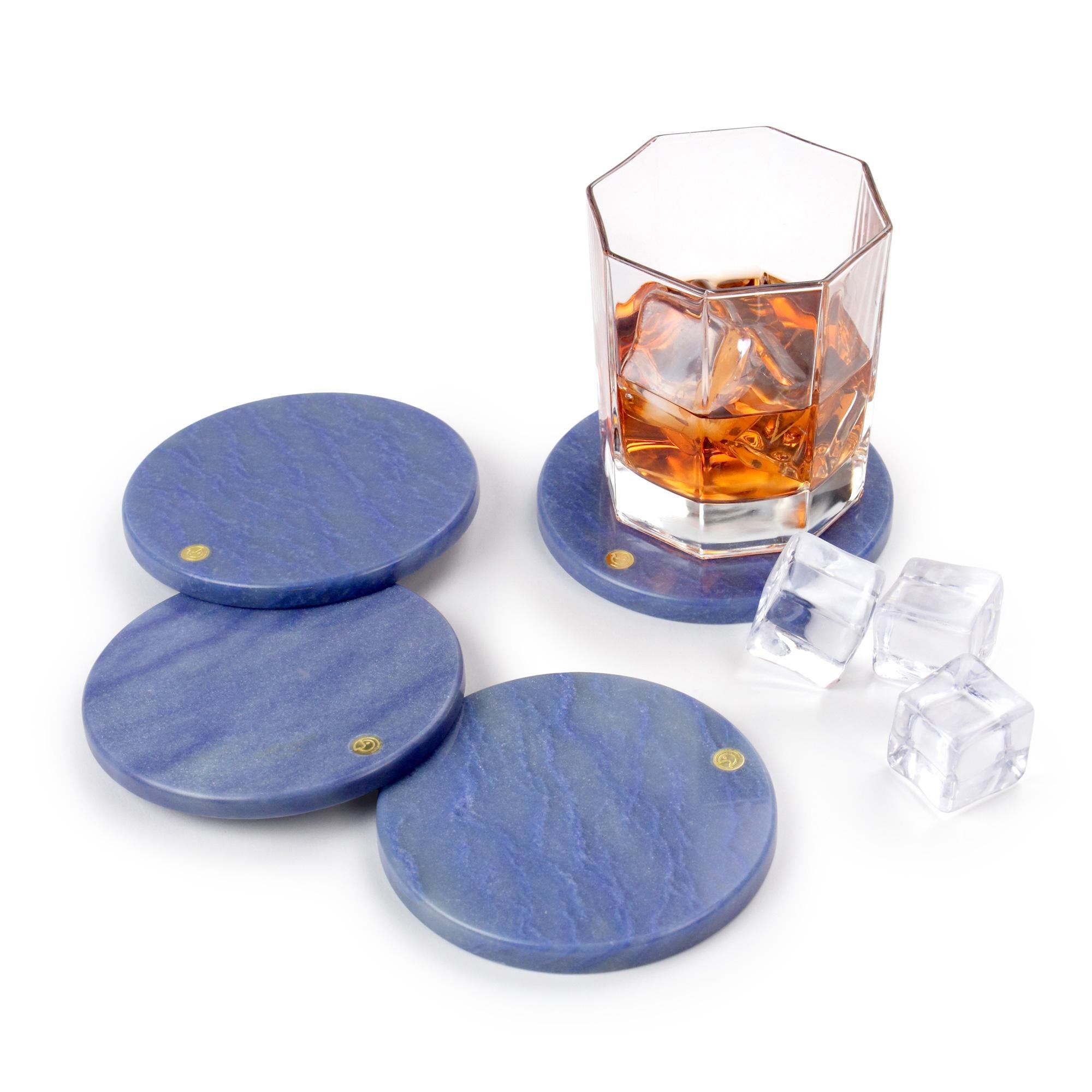 Modern Coasters Set of 4 Cocktail Green Quartzite Marble Handmade Italy Collectible For Sale