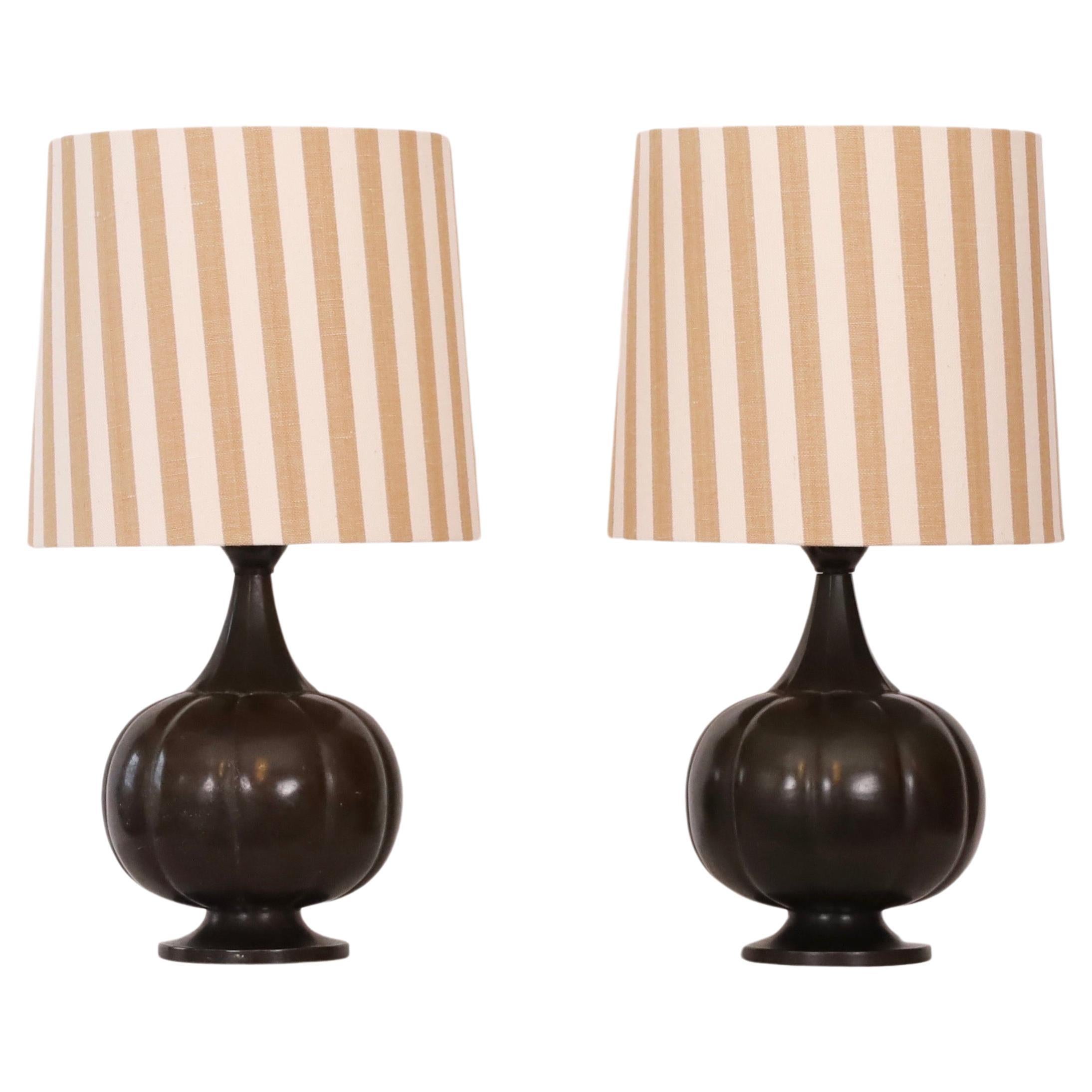 Set of round Just Andersen Table Lamps, 1920s, Denmark