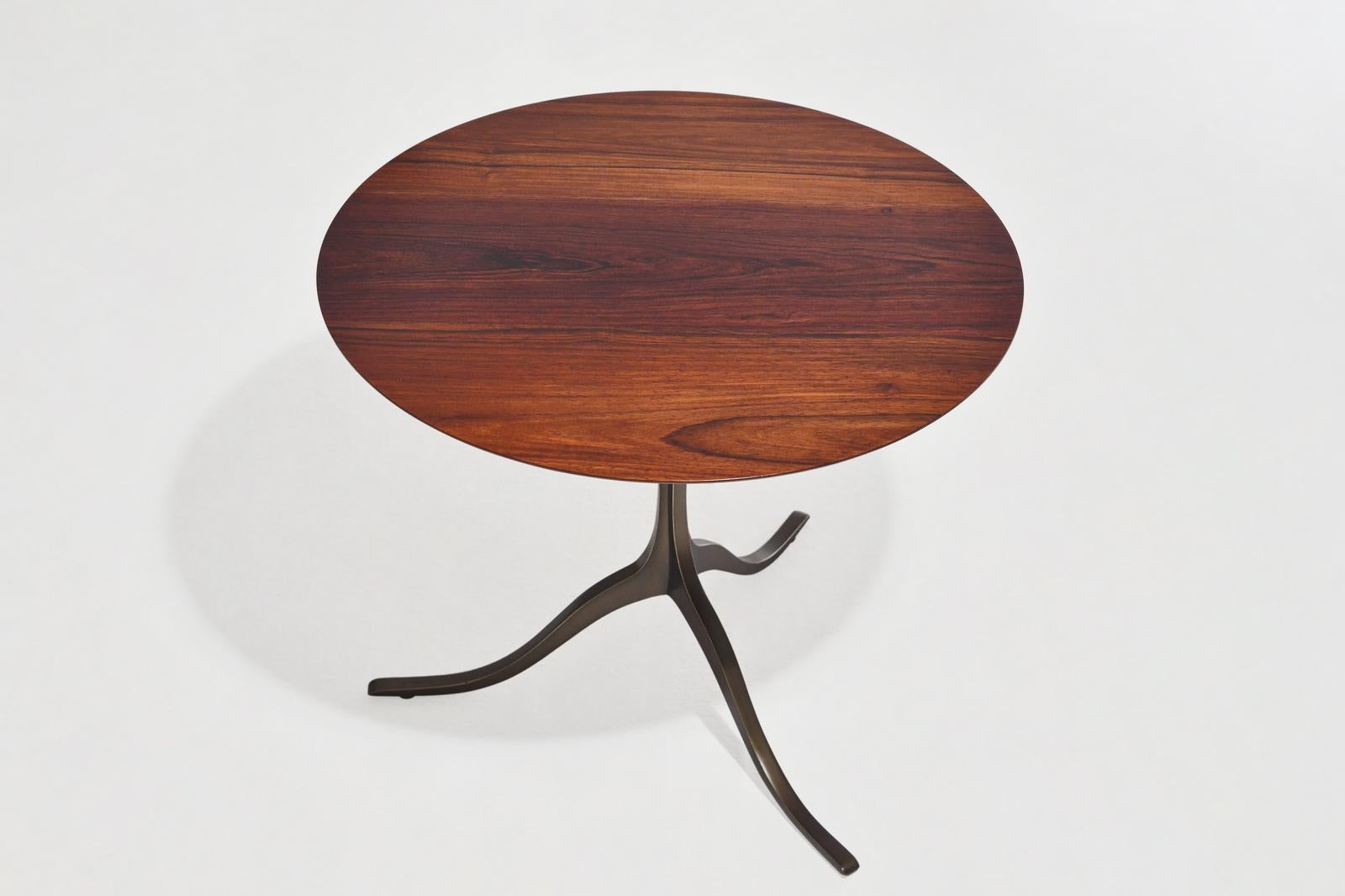 Cast Round Occasional Table, Reclaimed Hardwood and Brass Base, by P. Tendercool For Sale