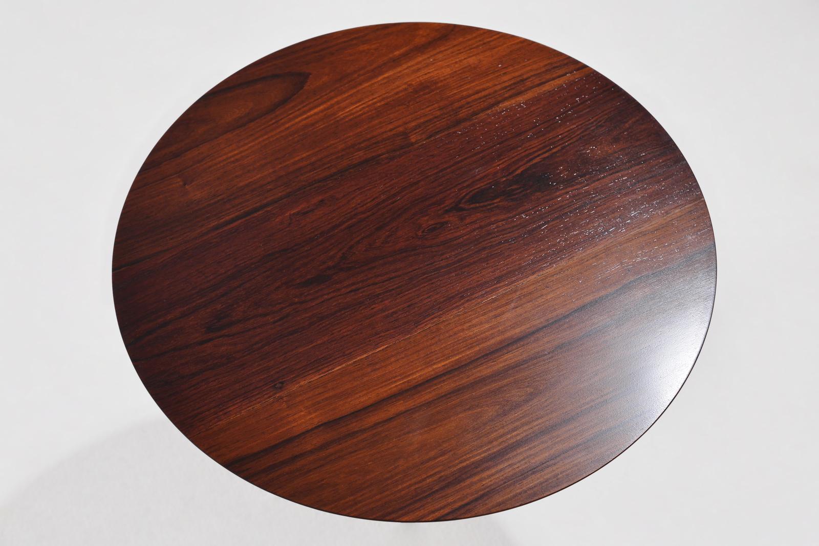 Contemporary Round Occasional Table, Reclaimed Hardwood and Brass Base, by P. Tendercool For Sale