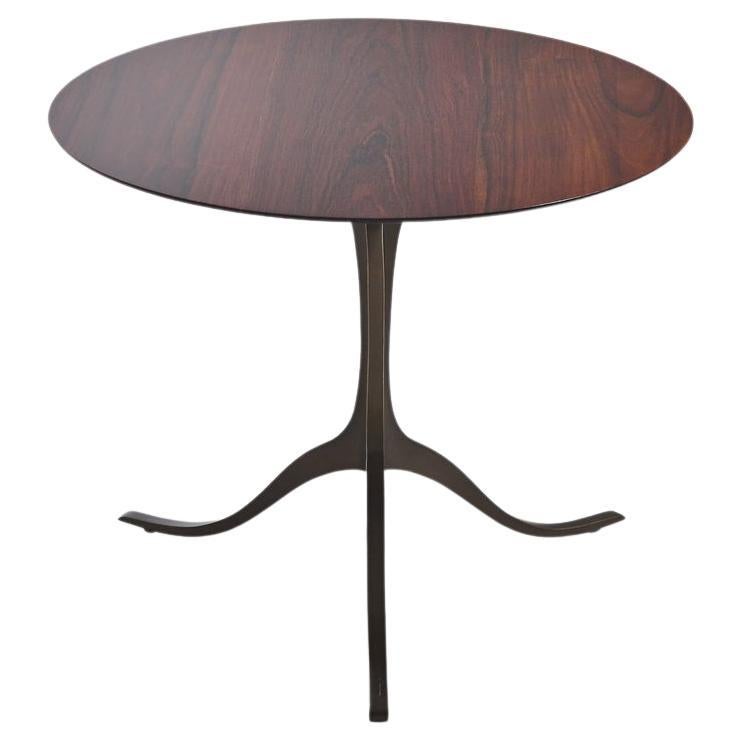 Round Occasional Table, Reclaimed Hardwood and Brass Base, by P. Tendercool