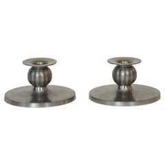 Set of Round Pewter Candlesticks by Just Andersen, 1930s, Denmark