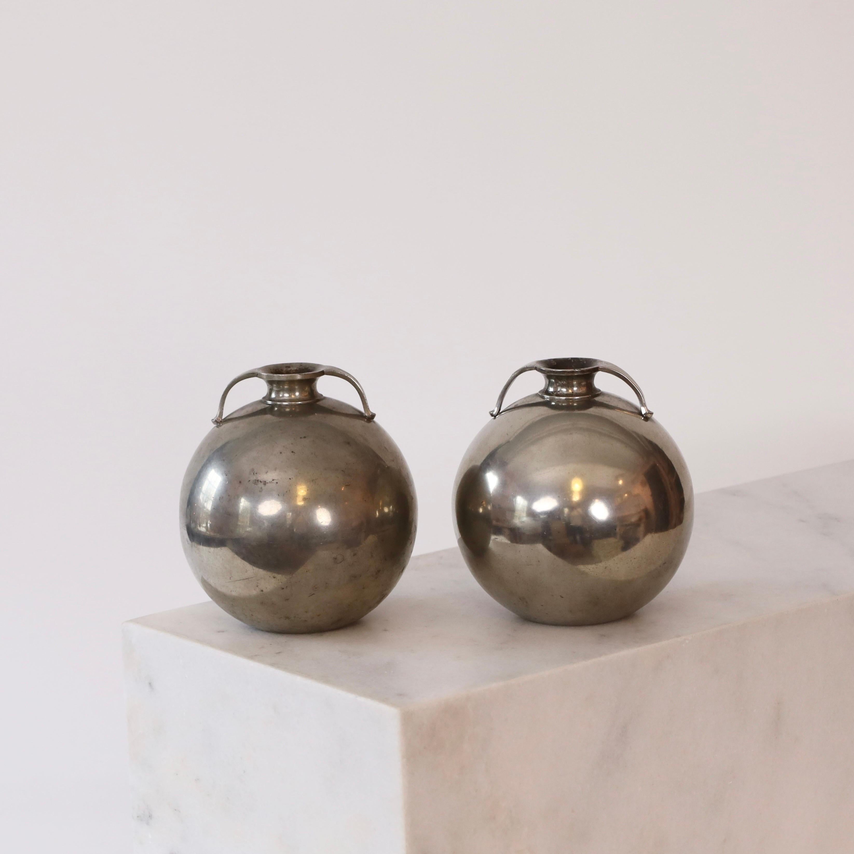 Mid-20th Century Set of round Pewter vases by Just Andersen, 1930s, Denmark For Sale