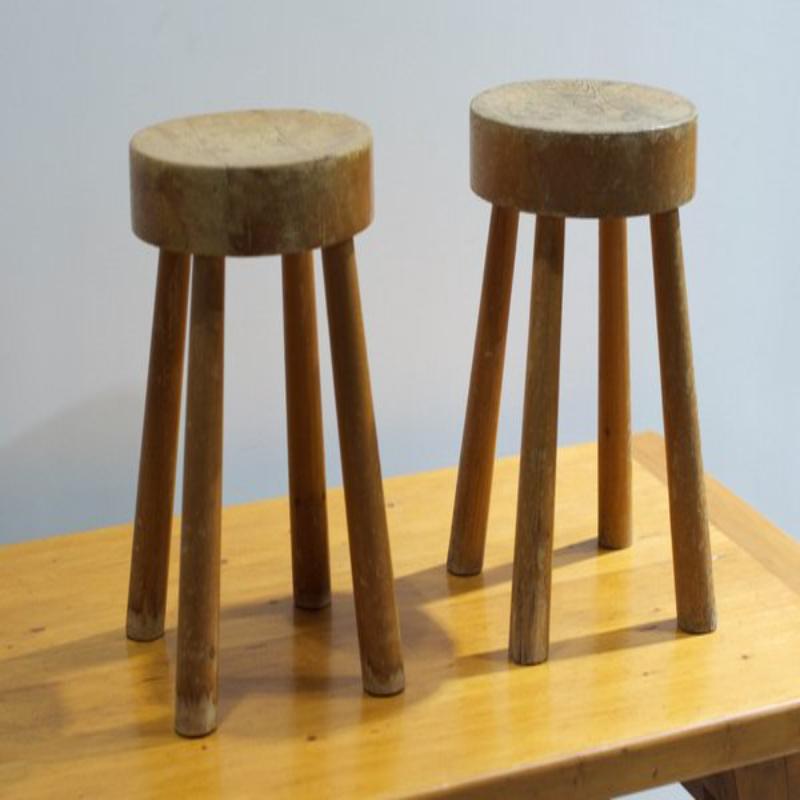 Set of Round Stools by Charlotte Perriand for Les Arcs, France, 1960s For Sale 4