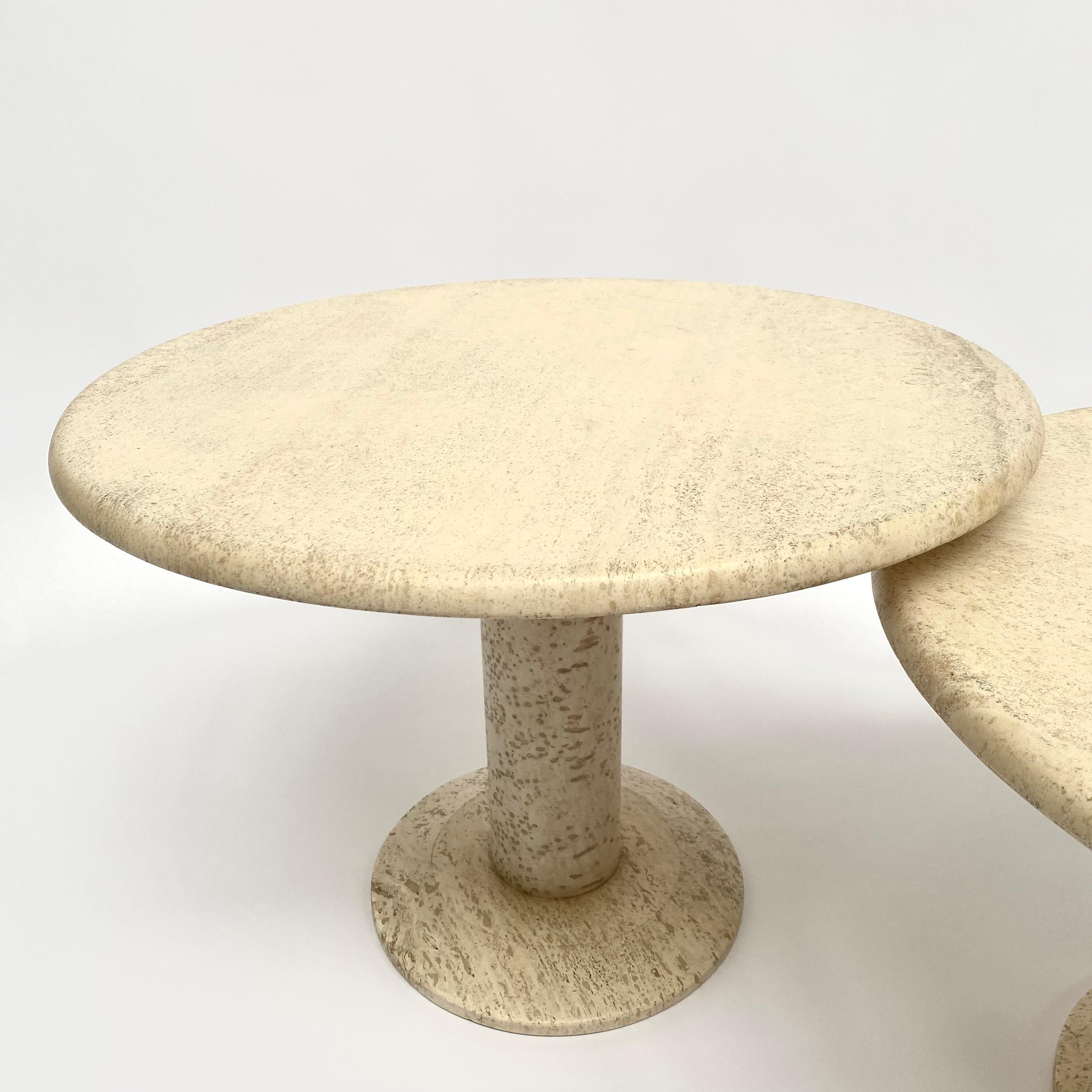 Mid-Century Modern Set of Round Travertine Coffee or Side Tables, Italy, 1970s