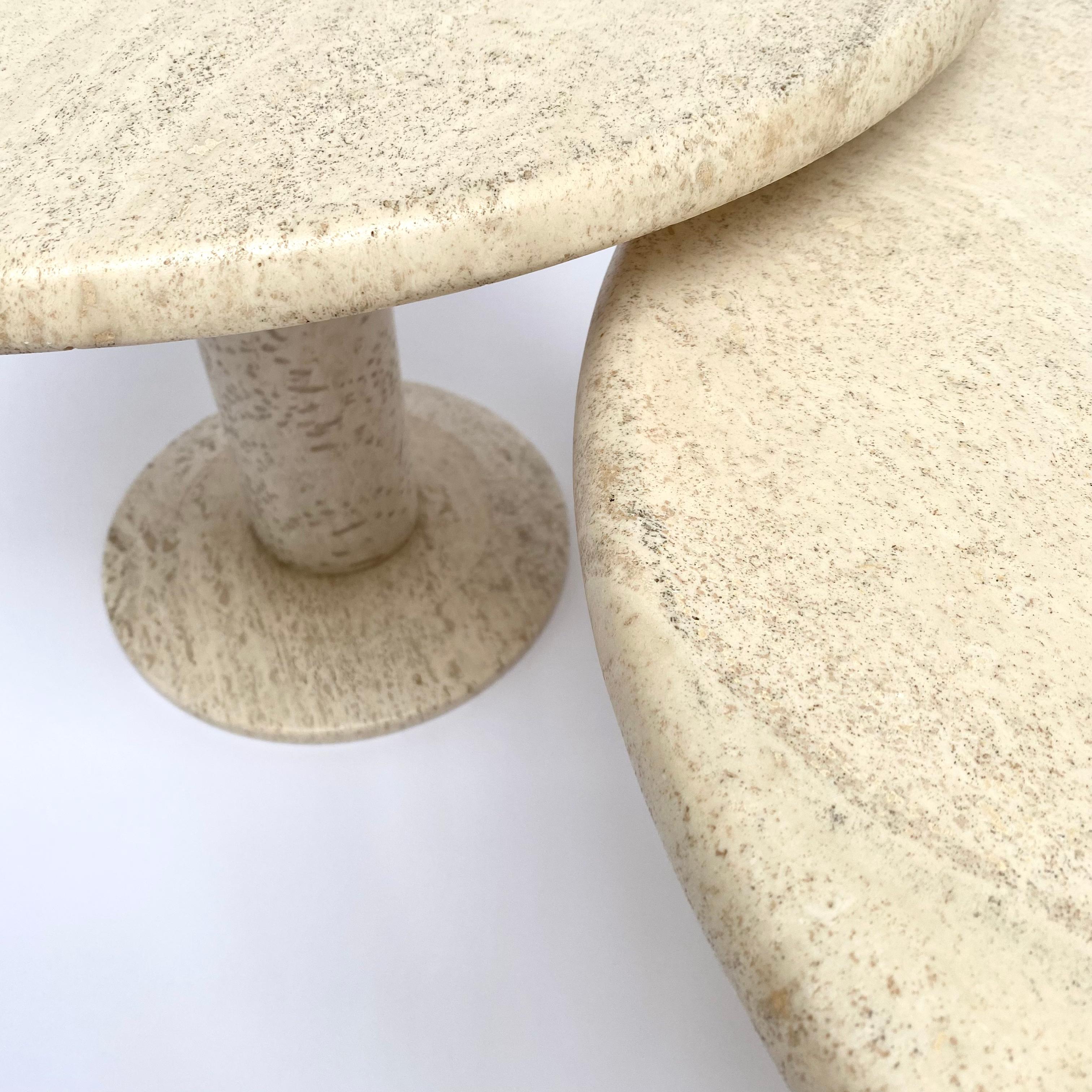 Italian Set of Round Travertine Coffee or Side Tables, Italy, 1970s