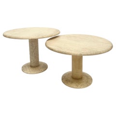 Set of Round Travertine Coffee or Side Tables, Italy, 1970s