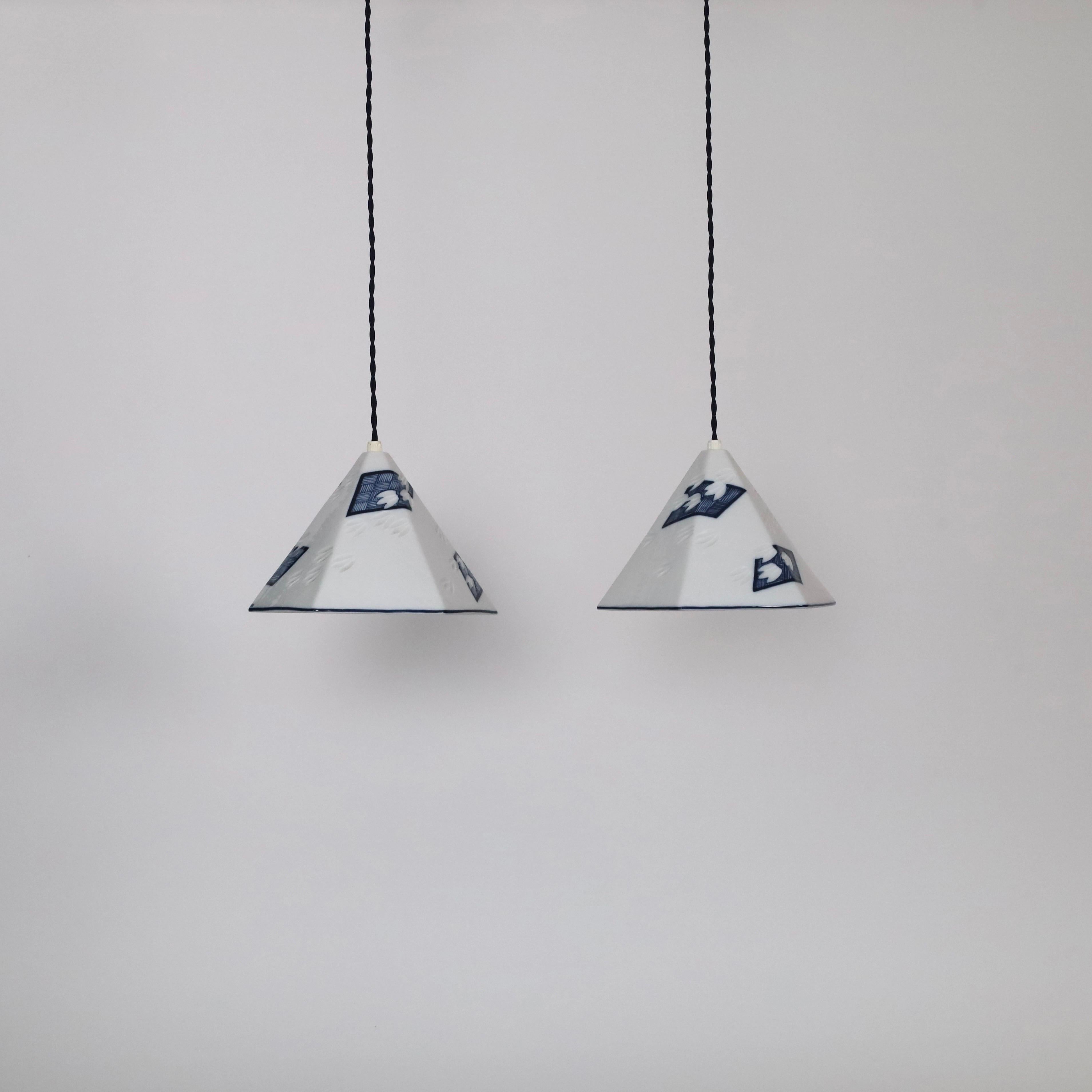 Set of Royal Copenhagen Porcelain Pendant Lights, Denmark In Good Condition For Sale In Værløse, DK
