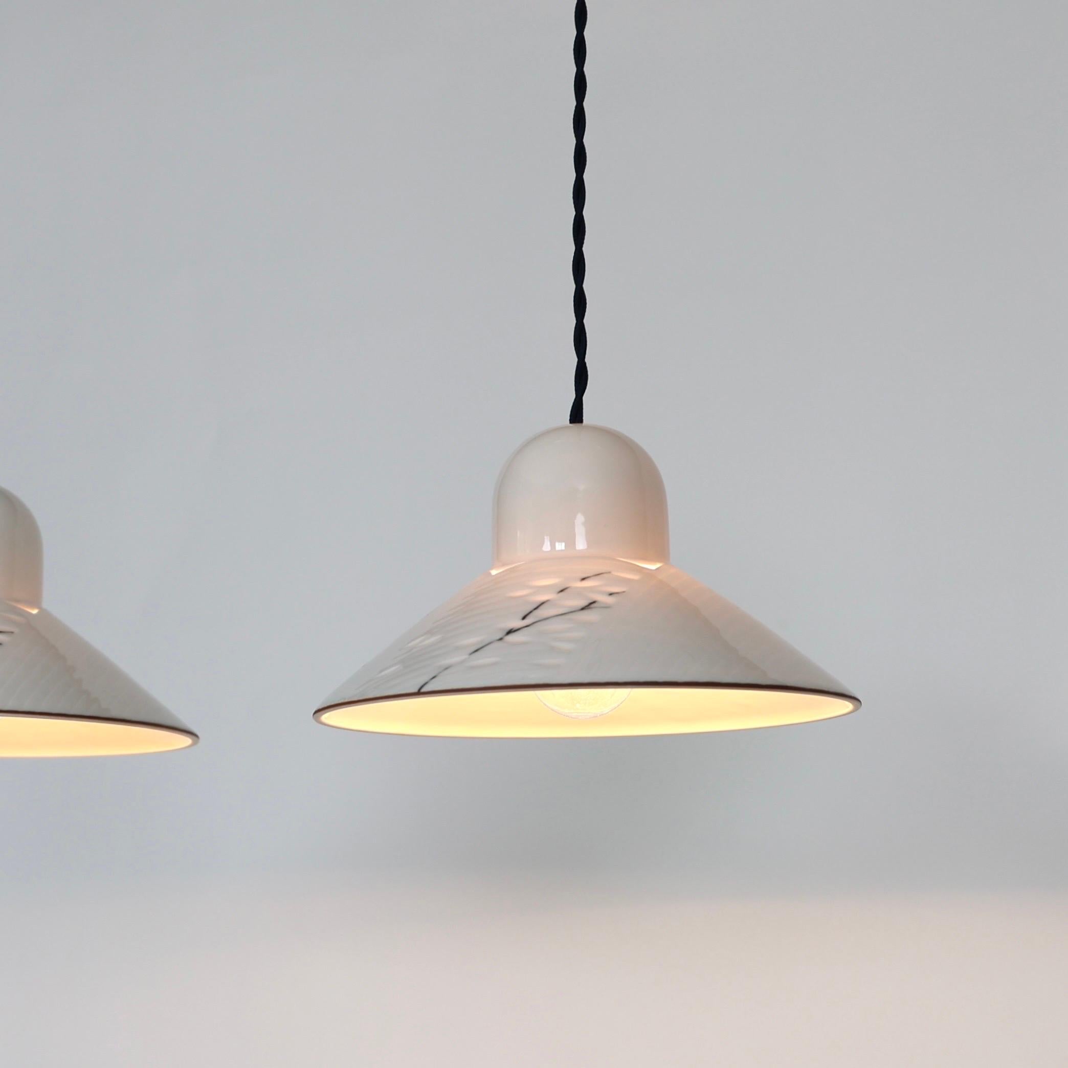 Hand-Painted Set of Royal Copenhagen Porcelain Pendant Lights, Denmark For Sale