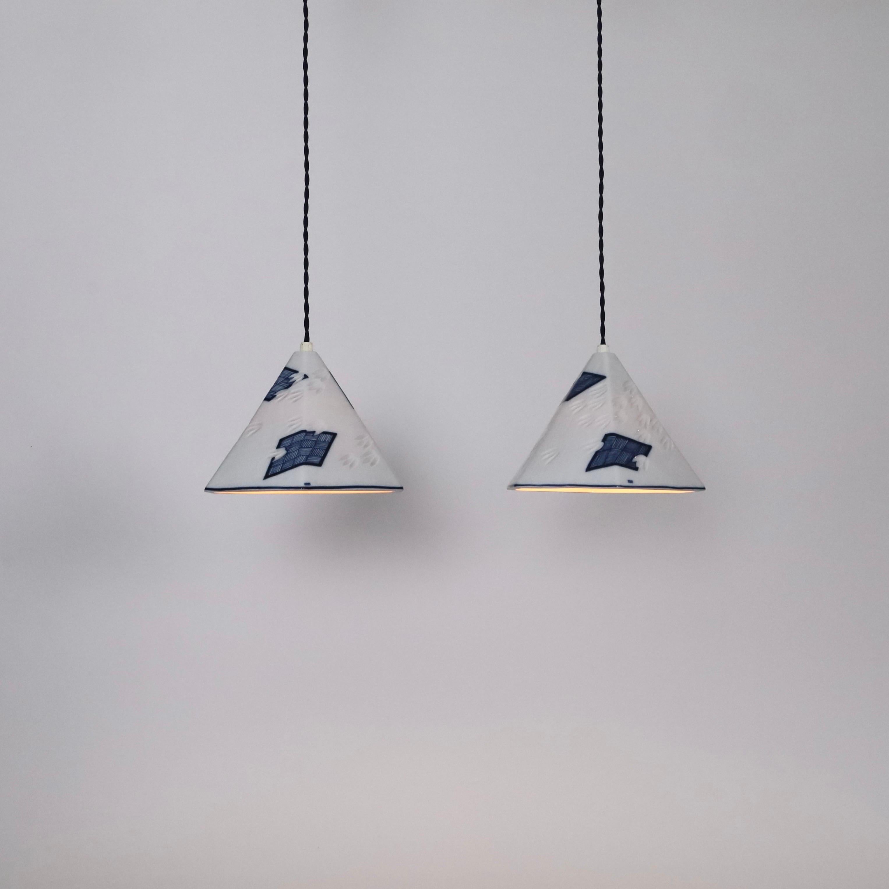 Late 20th Century Set of Royal Copenhagen Porcelain Pendant Lights, Denmark For Sale