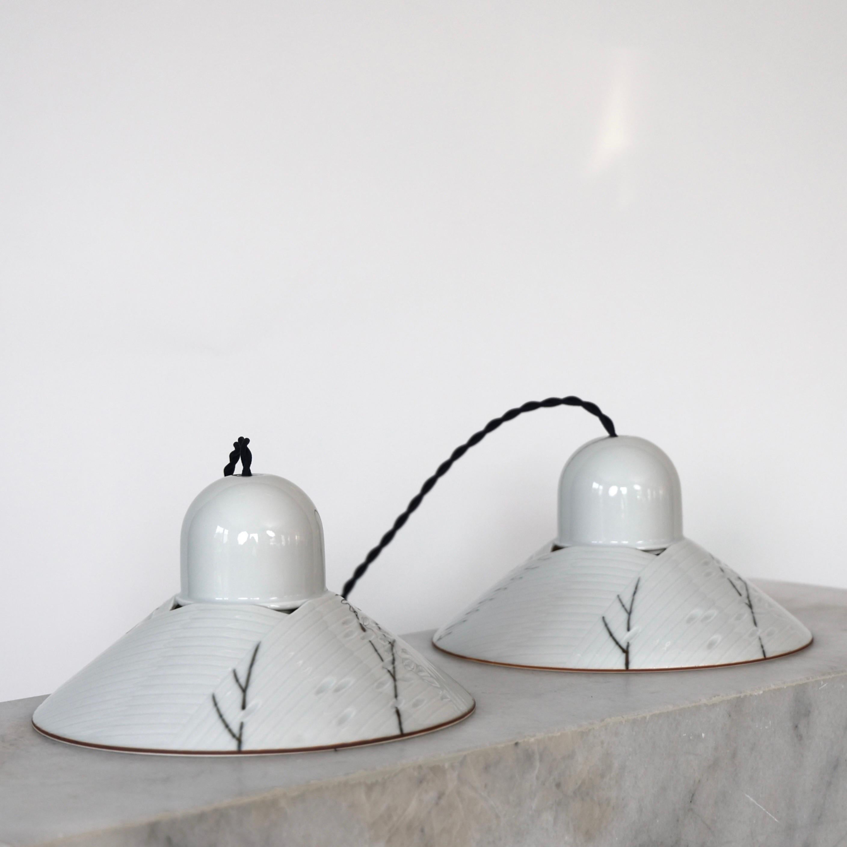 Late 20th Century Set of Royal Copenhagen Porcelain Pendant Lights, Denmark For Sale