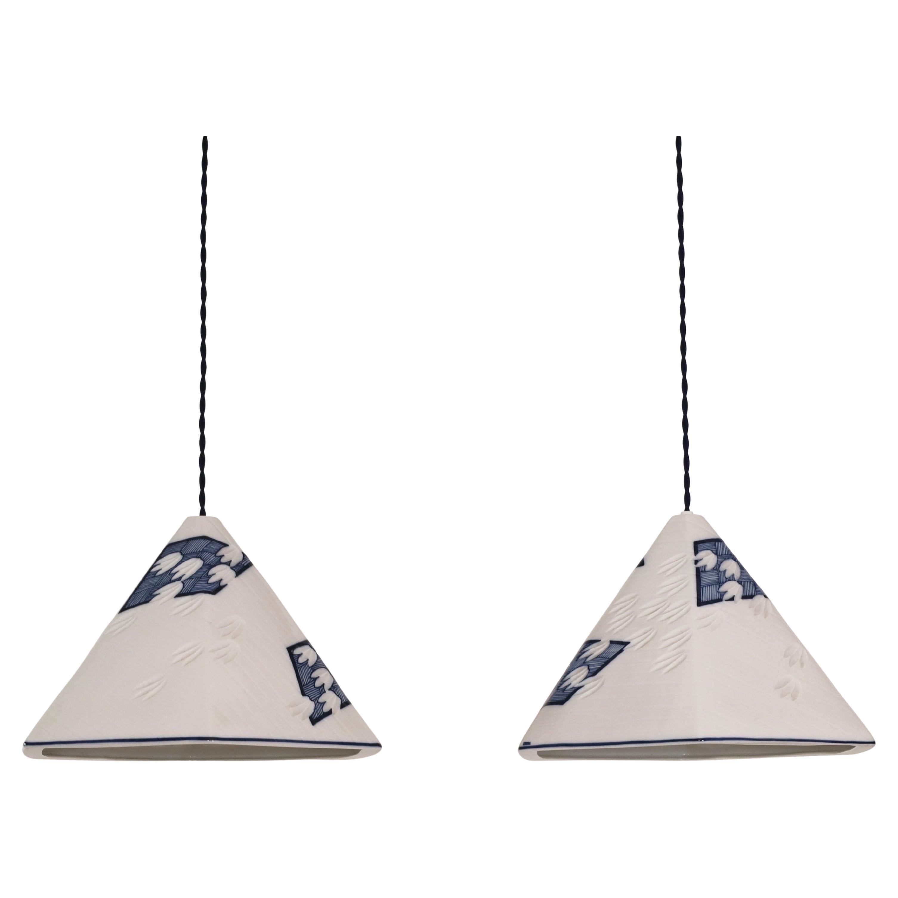 Set of Royal Copenhagen Porcelain Pendant Lights, Denmark