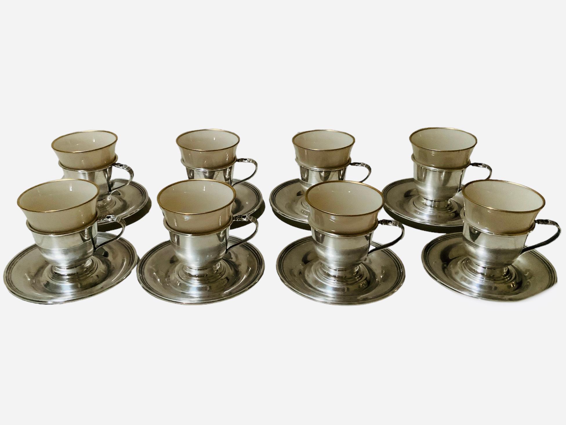 Set of Royal Danish U.S.A.International Sterling Cup Holders, Saucers And Liners For Sale 4