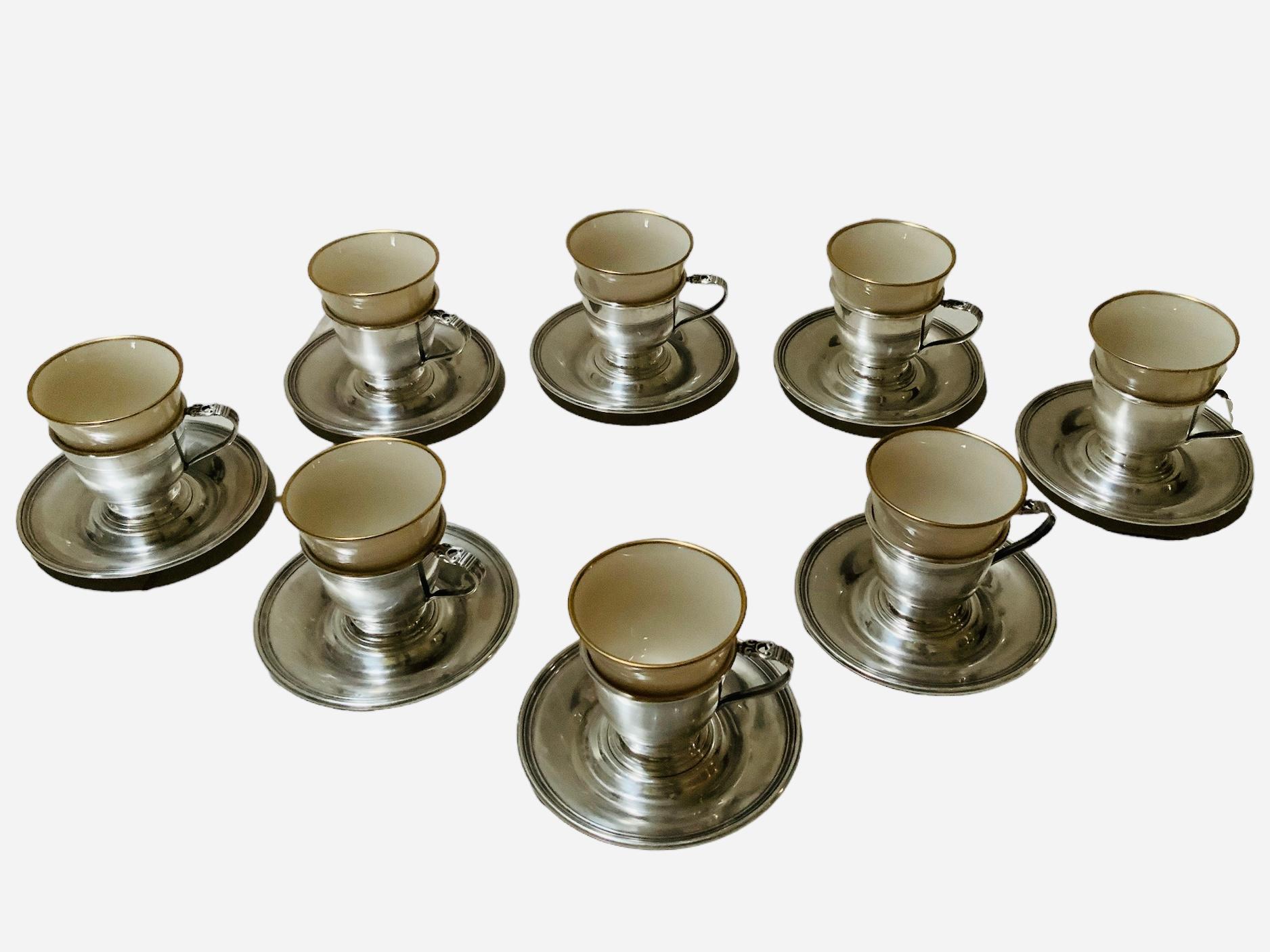 Set of Royal Danish U.S.A.International Sterling Cup Holders, Saucers And Liners For Sale 5
