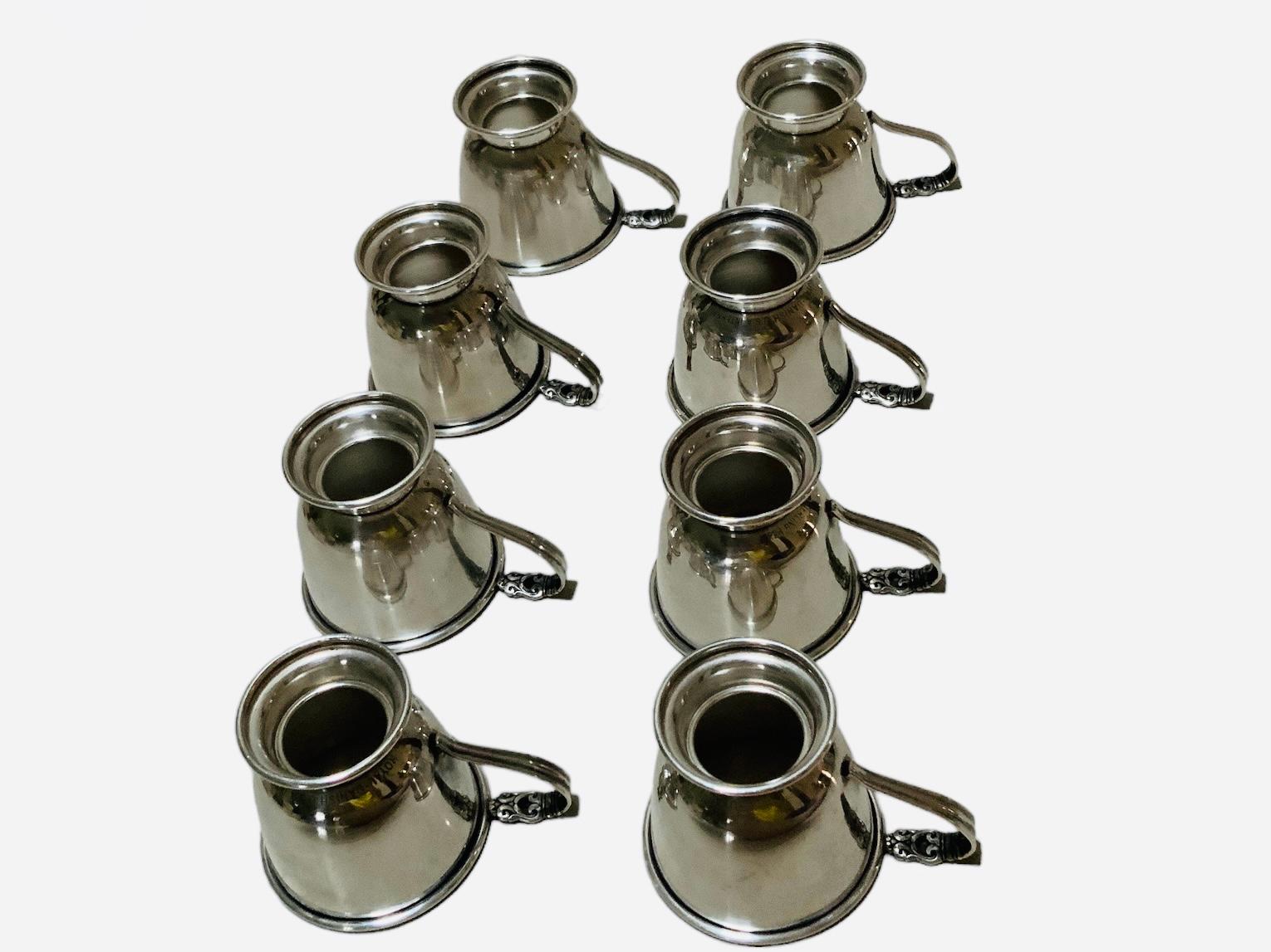 American Set of Royal Danish U.S.A.International Sterling Cup Holders, Saucers And Liners For Sale