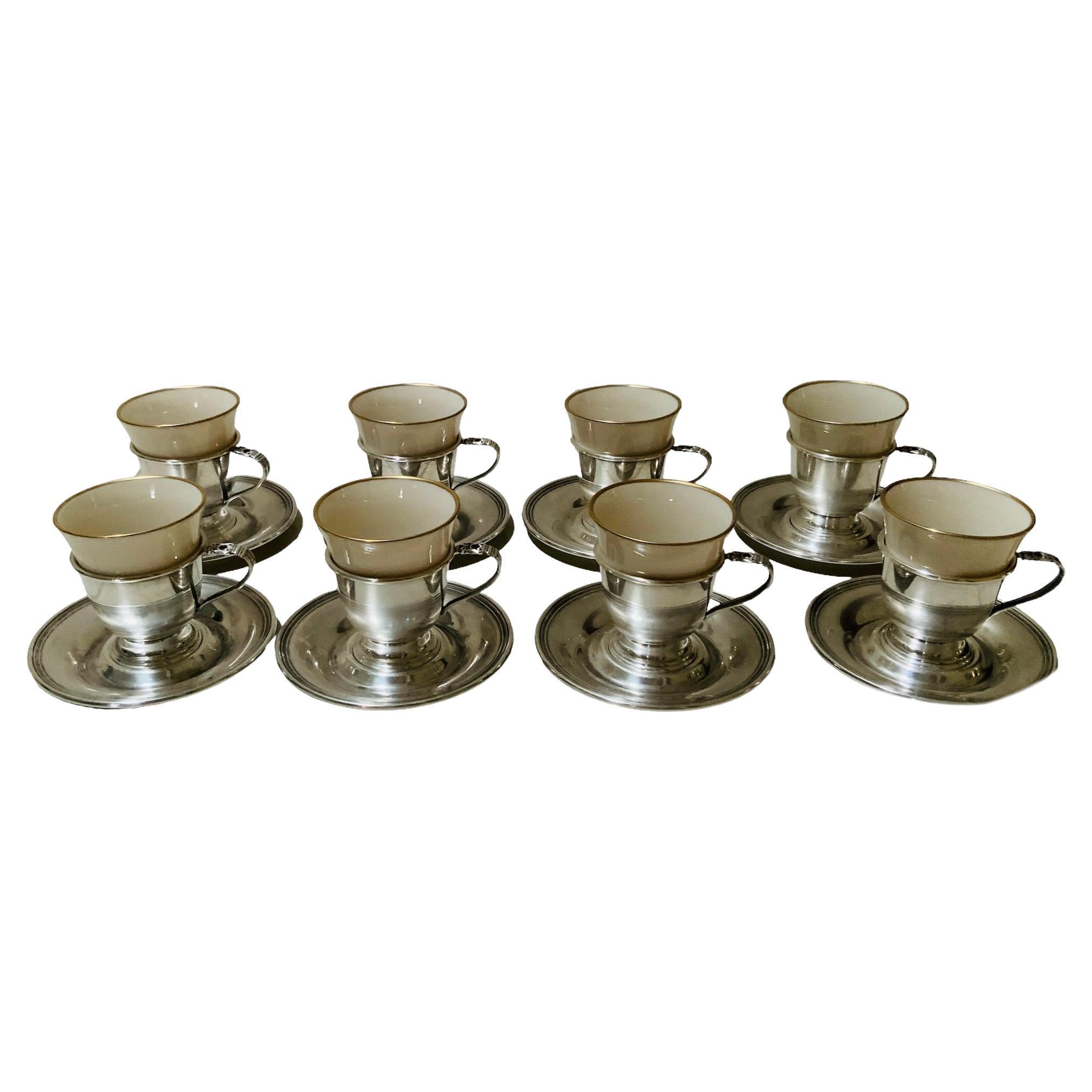 Set of Royal Danish U.S.A.International Sterling Cup Holders, Saucers And Liners For Sale