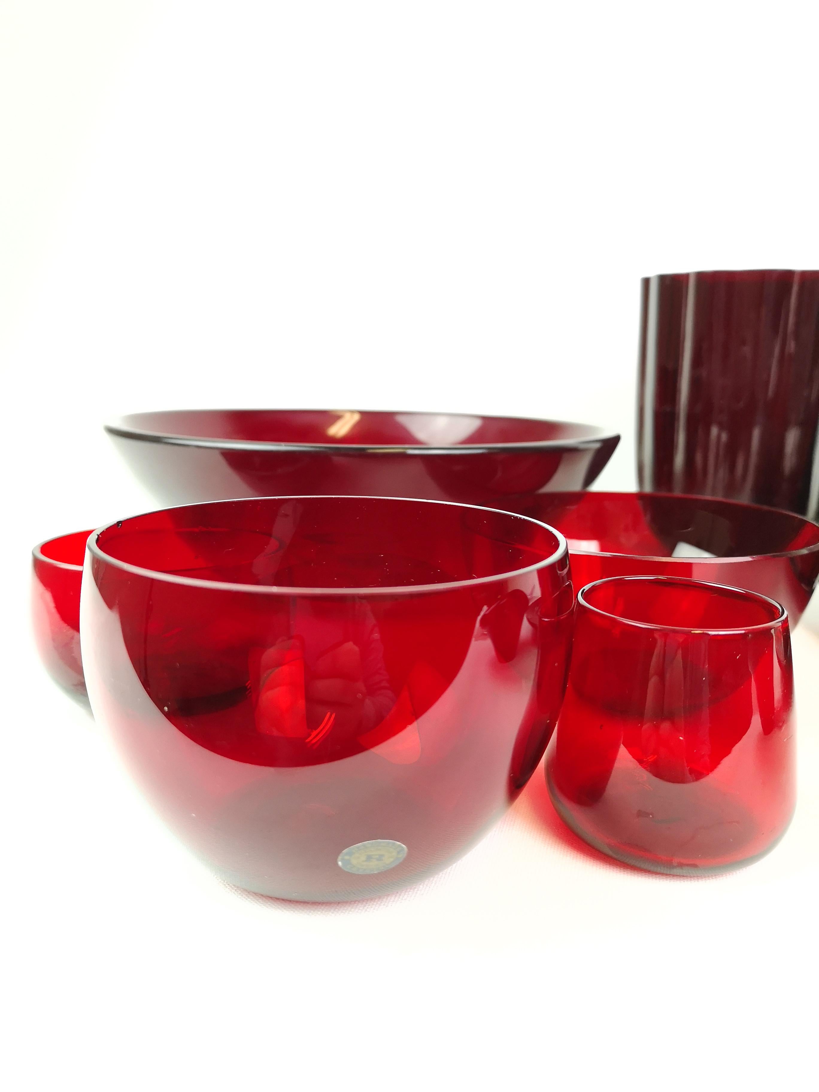 Swedish Set of Rubin Red Glass Reijmyre, Sweden, 1960s