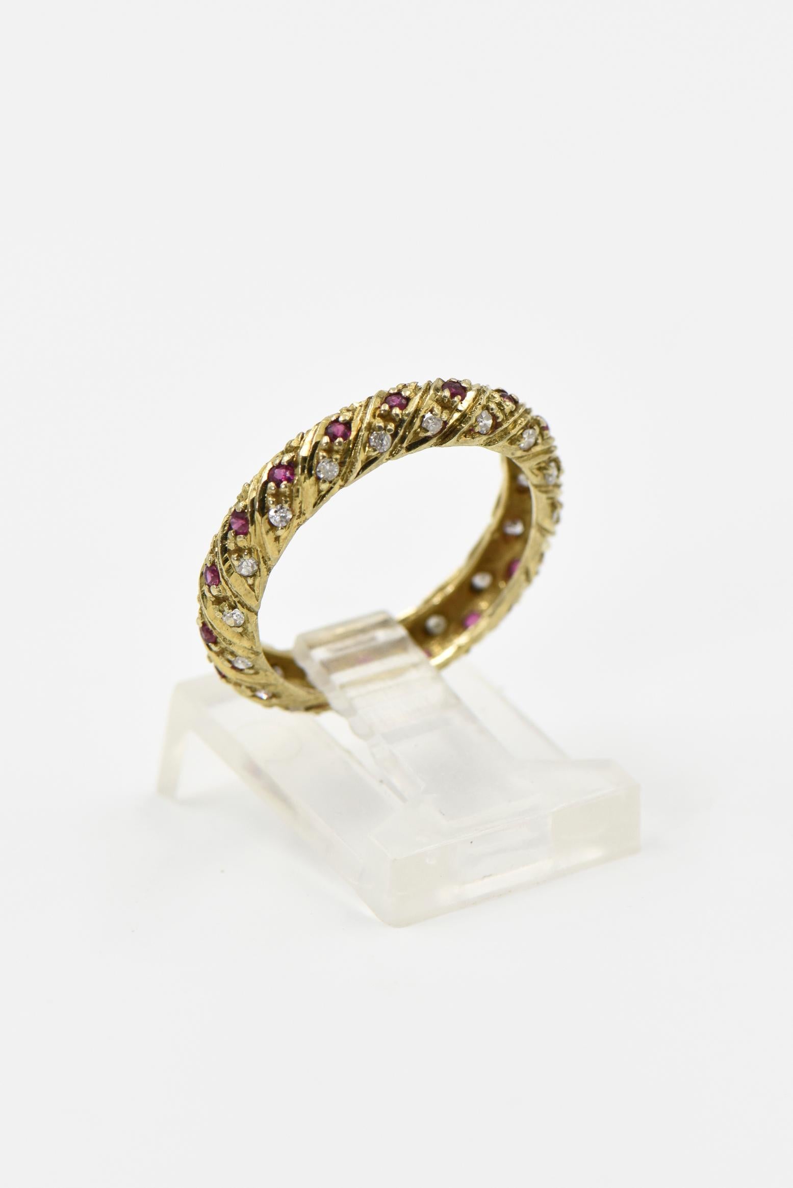 Set of Ruby Emerald Sapphire Stacking Gold Bands with Diamonds For Sale 1