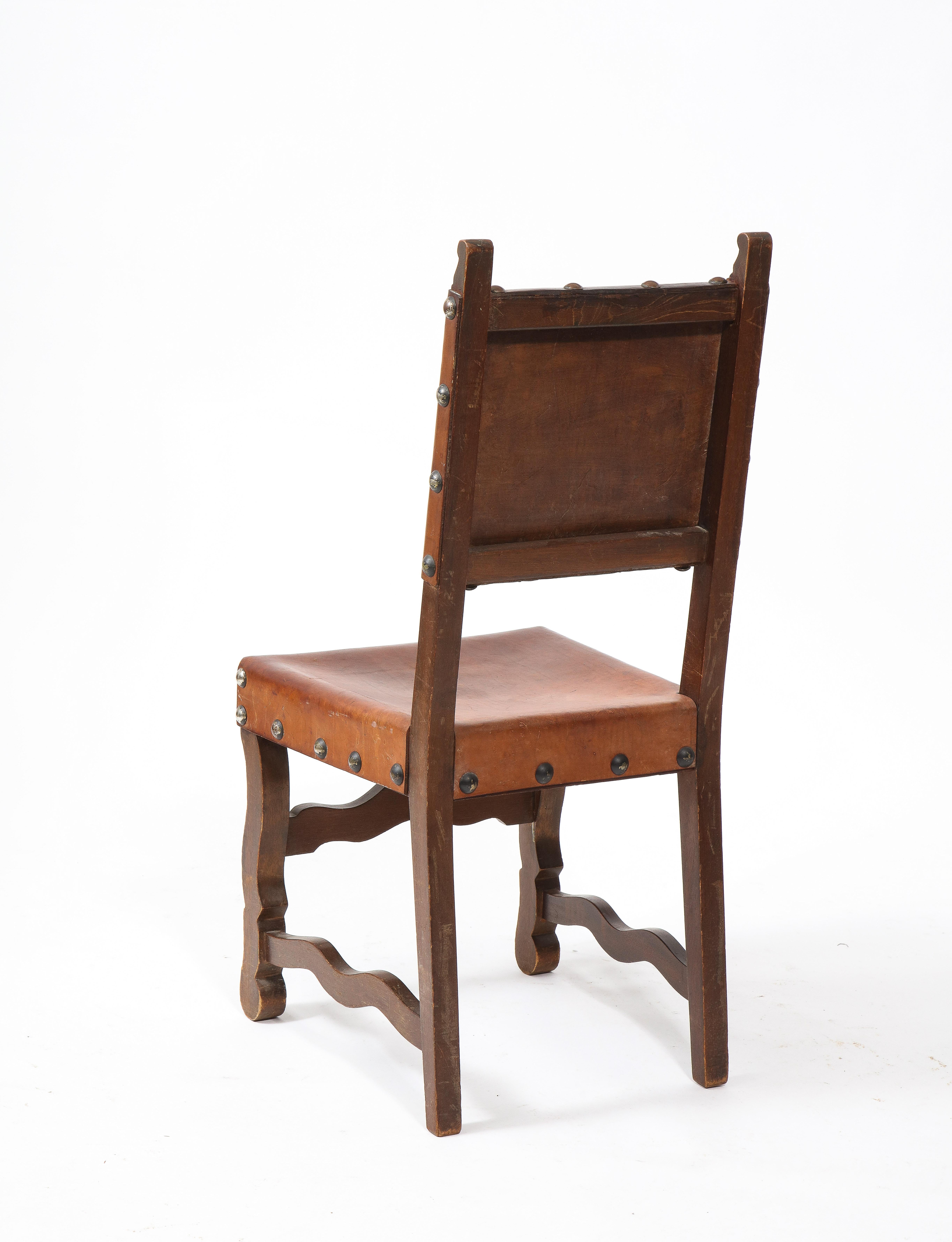 Set of Rustic Leather & Elm Dining Chairs, Spain, 1960's 1