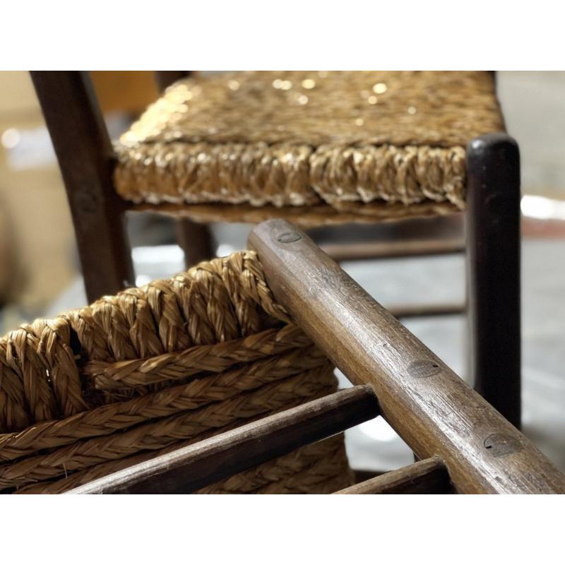 Set of Rustic Straw Side Chairs in the style of Perriand, France, 1950s For Sale 2
