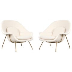 Set of Saarinen for Knoll Mid-Century Modern Womb Chairs with Brass Bases