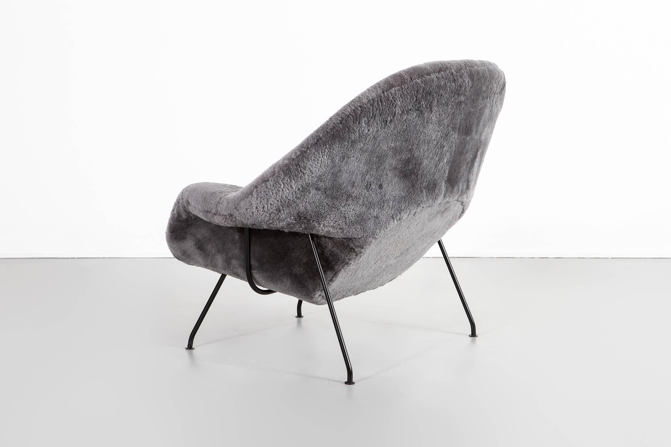 American Set of Saarinen Womb Chairs Reupholstered in Shearling