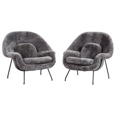 Set of Saarinen Womb Chairs Reupholstered in Shearling