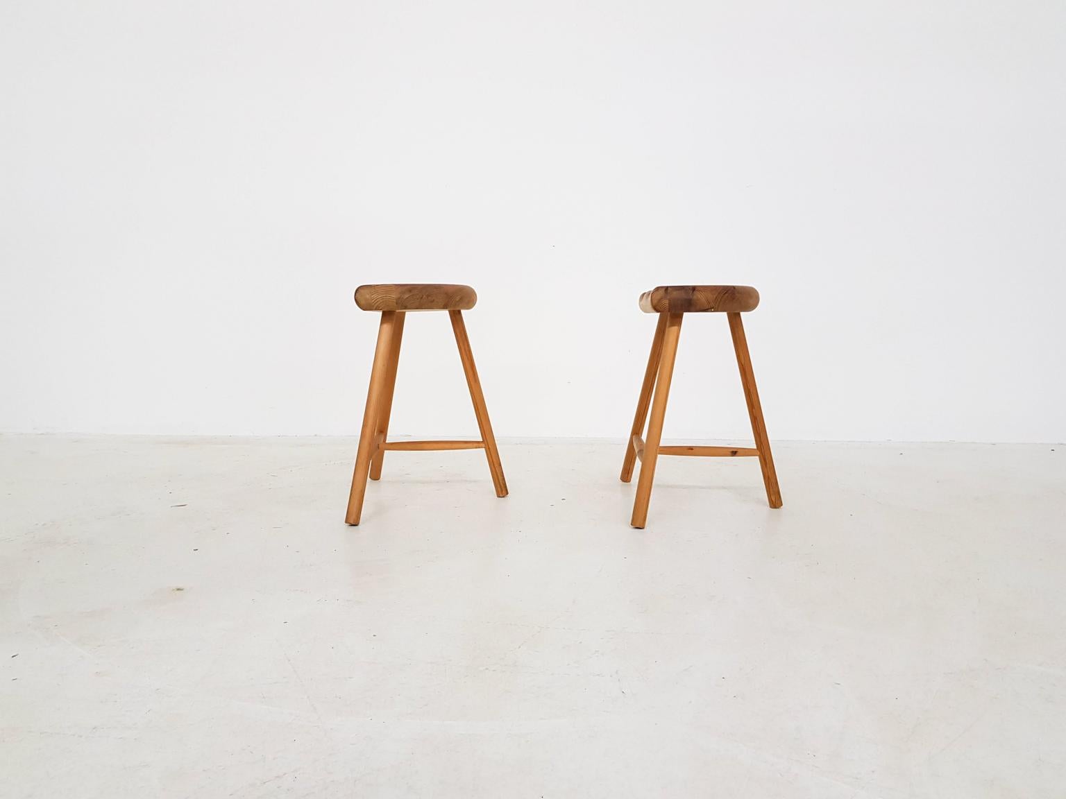 Danish Set of Saddle Stools in Pinewood by Arne Hovmand Olsen, Denmark, 1960s