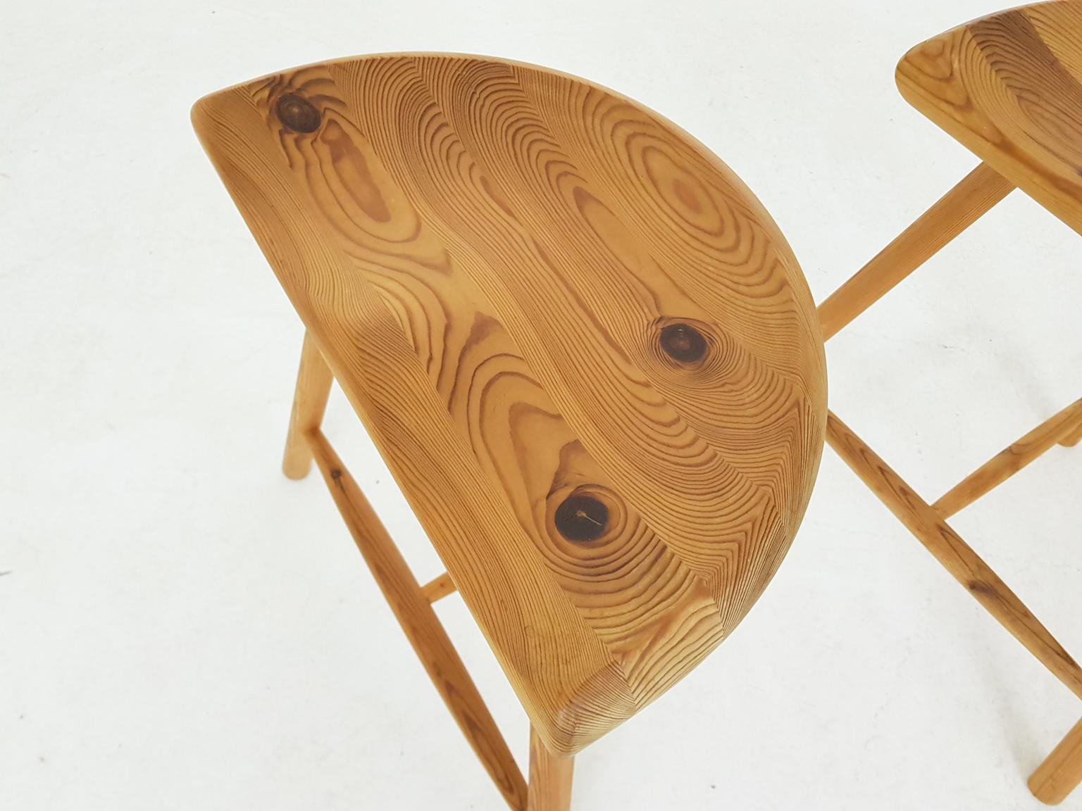 Set of Saddle Stools in Pinewood by Arne Hovmand Olsen, Denmark, 1960s 2
