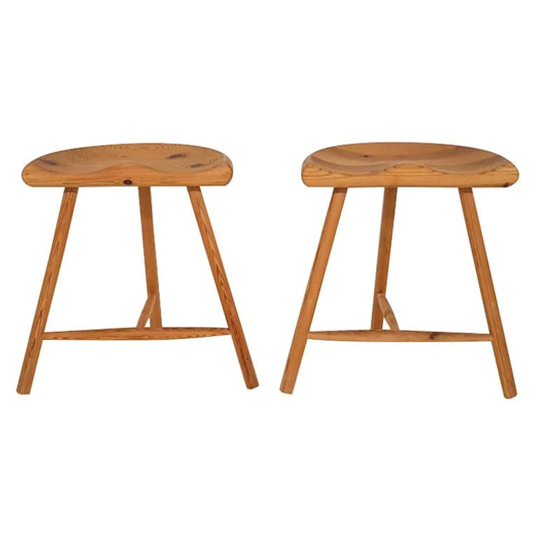 Set of Saddle Stools in Pinewood by Arne Hovmand Olsen, Denmark, 1960s