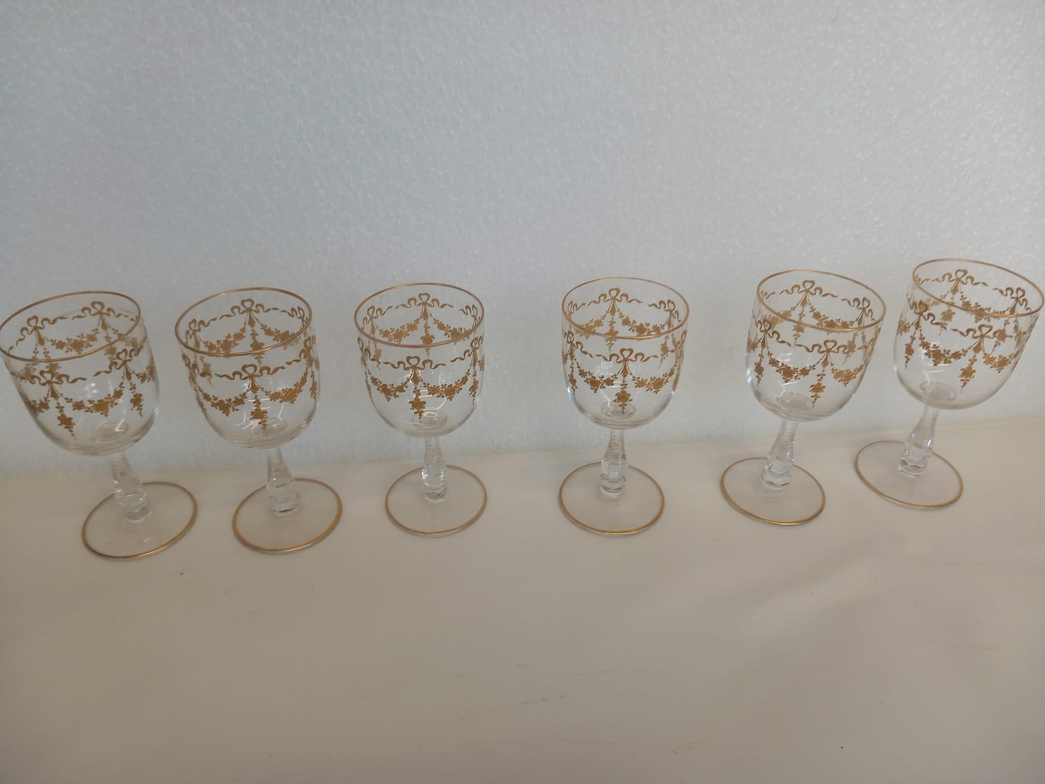 Gold Set of Saint Louis crystal glasses For Sale