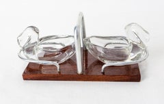 Set of Salt and Pepper Shaker with Stand Swan-Shaped, France, Mid-century
