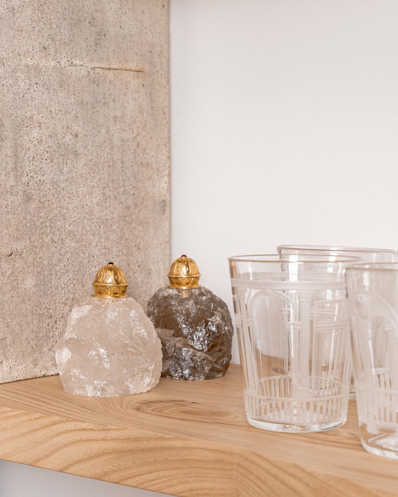 Vermeil Set of SALT & PEPPER shakers in Crystal rock and vermeil, by Giberto Venezia For Sale